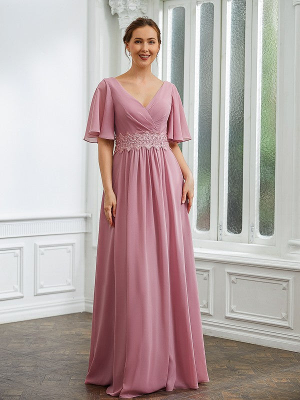 A-Line V-Neck Chiffon Floor-Length Dress - Chloe Dress