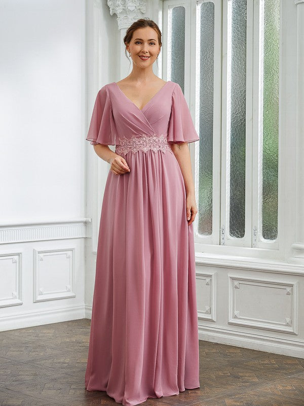 A-Line V-Neck Chiffon Floor-Length Dress - Chloe Dress