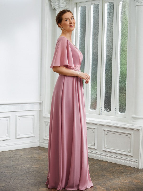 A-Line V-Neck Chiffon Floor-Length Dress - Chloe Dress