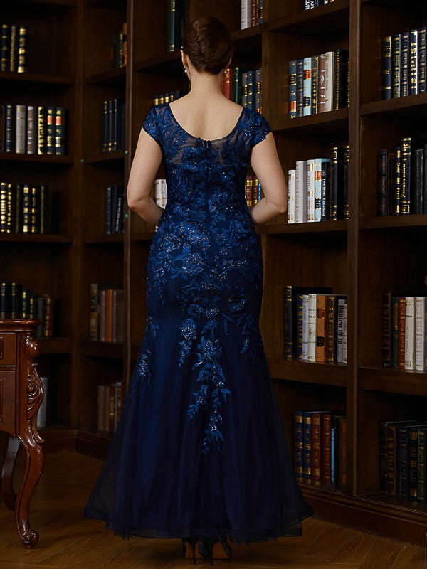 Sheath V-Neck Tulle Short Sleeve Applique Floor-Length Dress - Chloe Dress