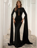 Black Mermaid Long Sleeve Pleated Evening Gown - Chloe Dress