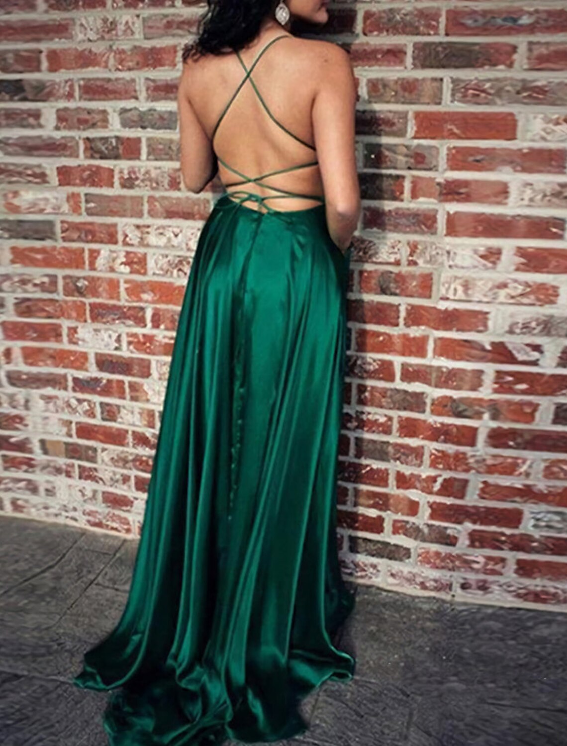 A-Line Spaghetti Strap Sleeveless High Slit Evening Gown - Chloe Dress