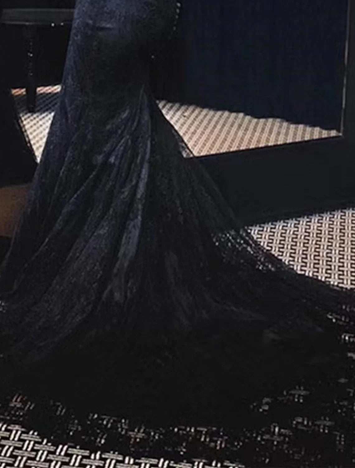 Mermaid Off-Shoulder Lace Long Sleeve Button Back Train Floor-Length Evening Gown - Chloe Dress