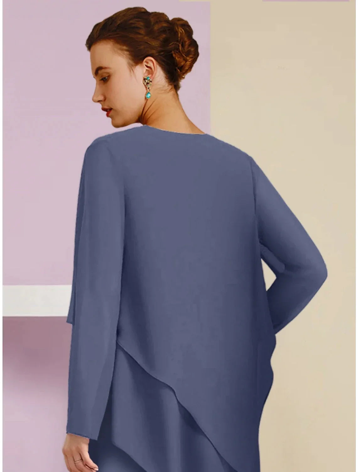 A-Line Square Neck Chiffon Long Sleeve Ankle-Length Wedding Dress - Chloe Dress
