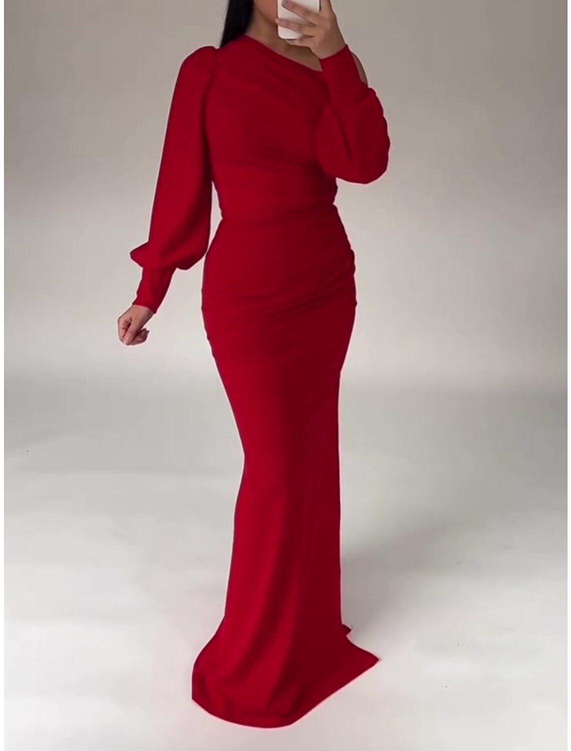 Sheath One-Shoulder Long Sleeve High Slit Evening Gown - Chloe Dress