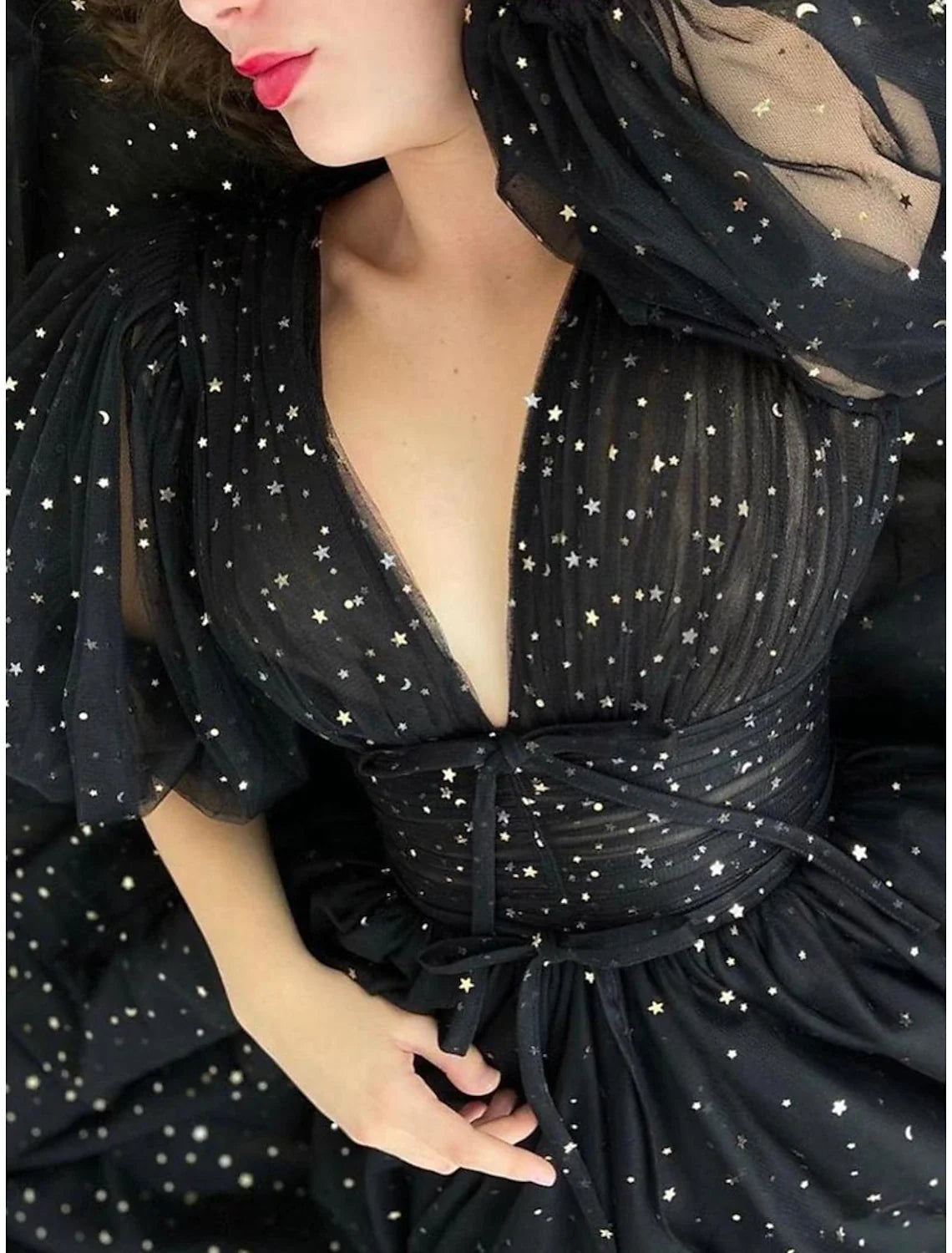 A-Line V-Neck Tulle High Slit Prom Dress - Chloe Dress