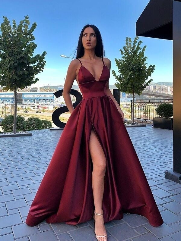 A-Line Spaghetti Strap Satin Sleeveless Ruffled Floor-Length Dress - Chloe Dress