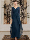 A-Line V-Neck Chiffon Long Sleeve Ruffled Floor-Length Wedding Dress - Chloe Dress