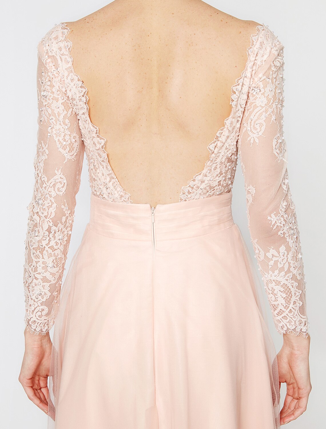 Ball Gown V-Neck Tulle Long Sleeve Open Back Applique Floor-Length Cocktail Gown - Chloe Dress