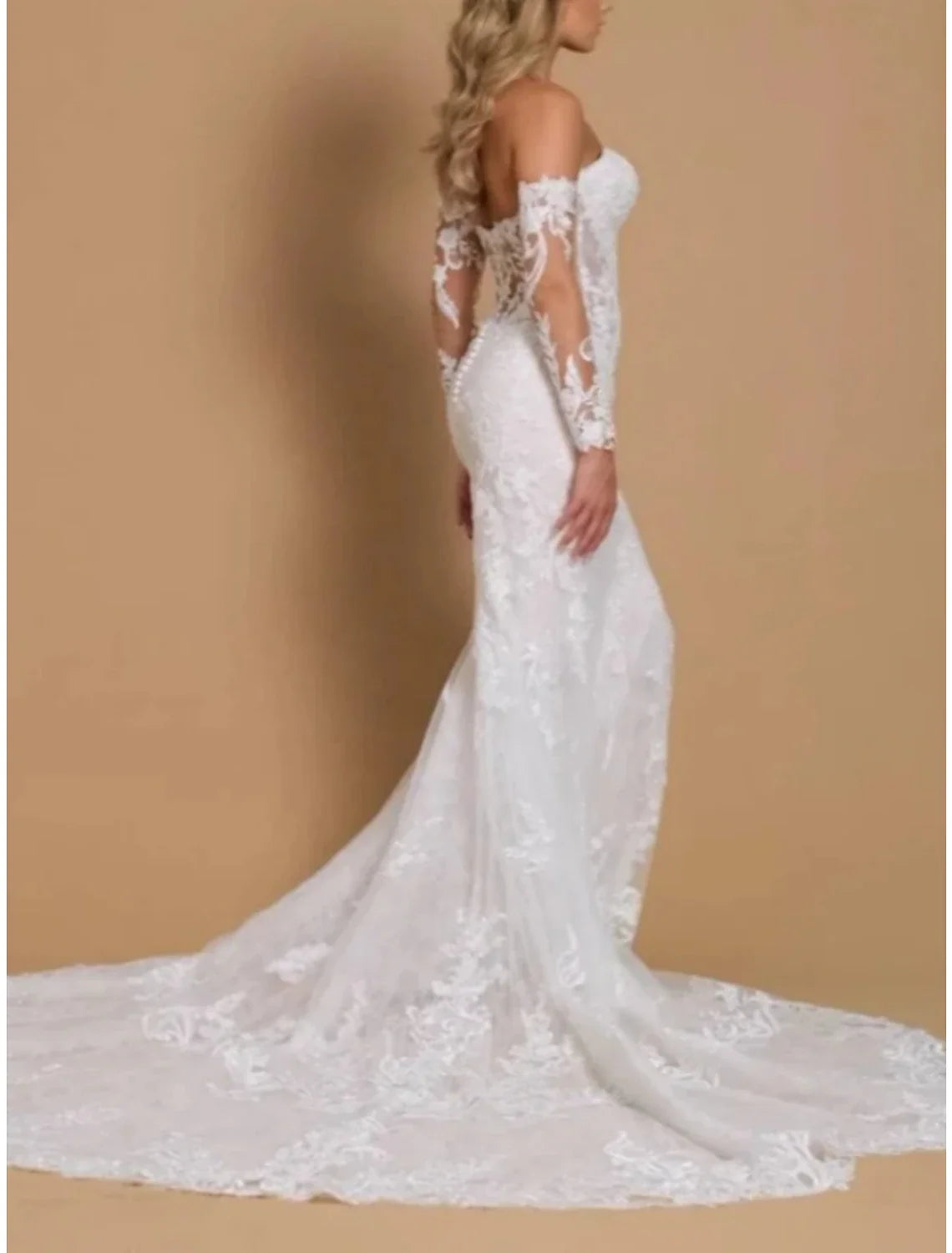 Mermaid Sweetheart Lace Long Sleeve Pleated Wedding Gown - Chloe Dress