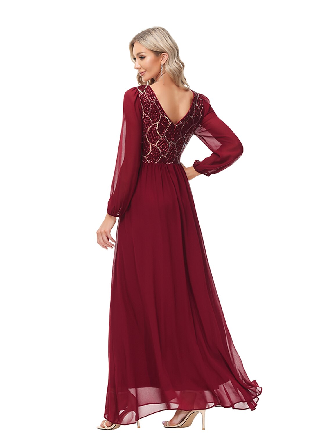 A-Line Chiffon Long Sleeve Floor-Length Evening Gown - Chloe Dress