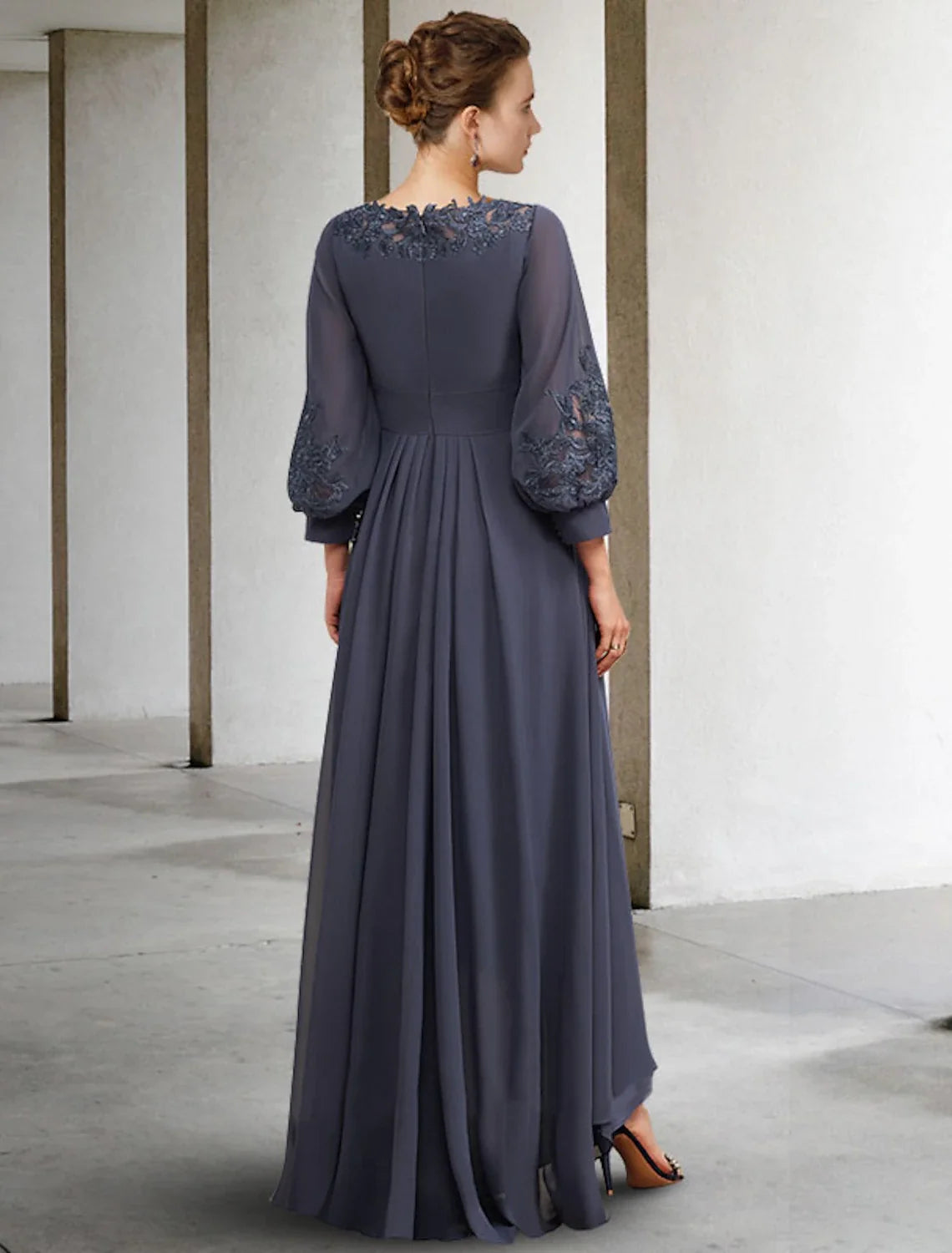 A-Line High Neck Chiffon Pleated Floor-Length Dress - Chloe Dress