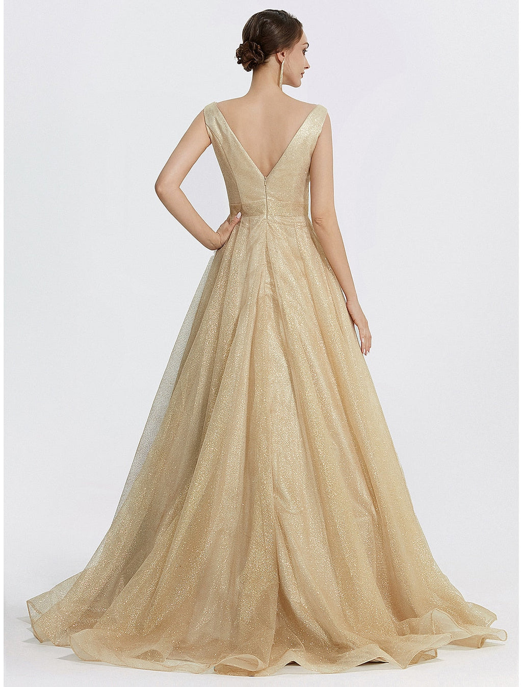 Ball Gown V-Neck Tulle Sleeveless Floor-Length Prom Gown - Chloe Dress