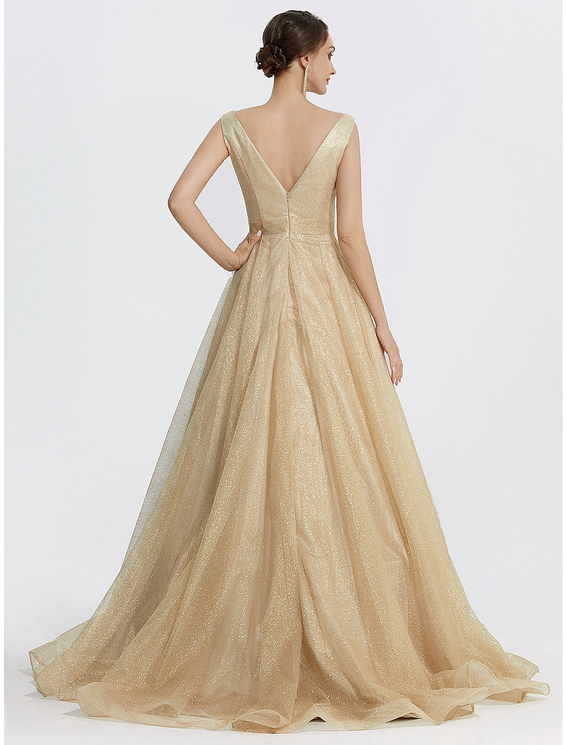 Ball Gown V-Neck Tulle Sleeveless Floor-Length Prom Gown - Chloe Dress