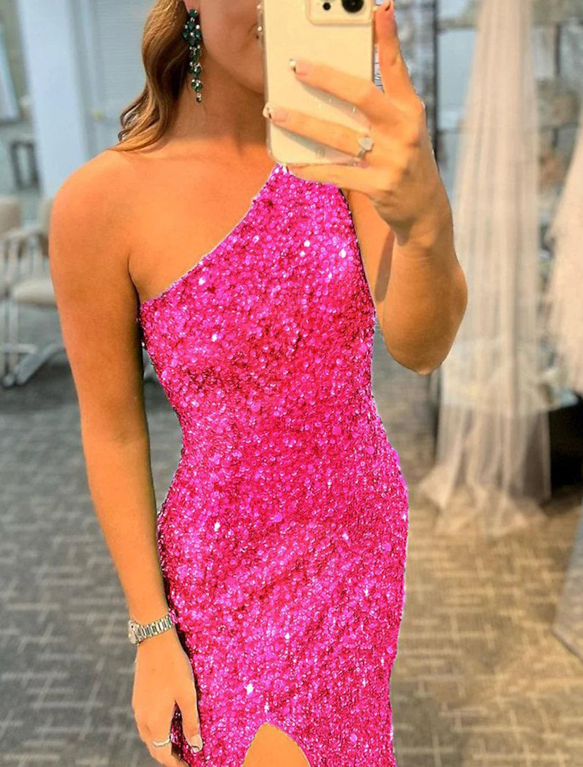 Mermaid One-Shoulder Sequin Sleeveless Train Evening Dress - Chloe Dress