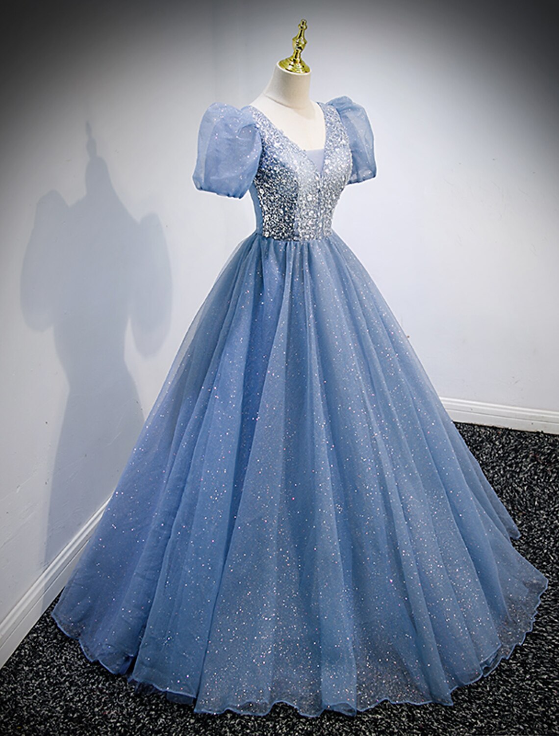 A-Line V-Neck Tulle Short Sleeve Floor-Length Prom Dress - Chloe Dress