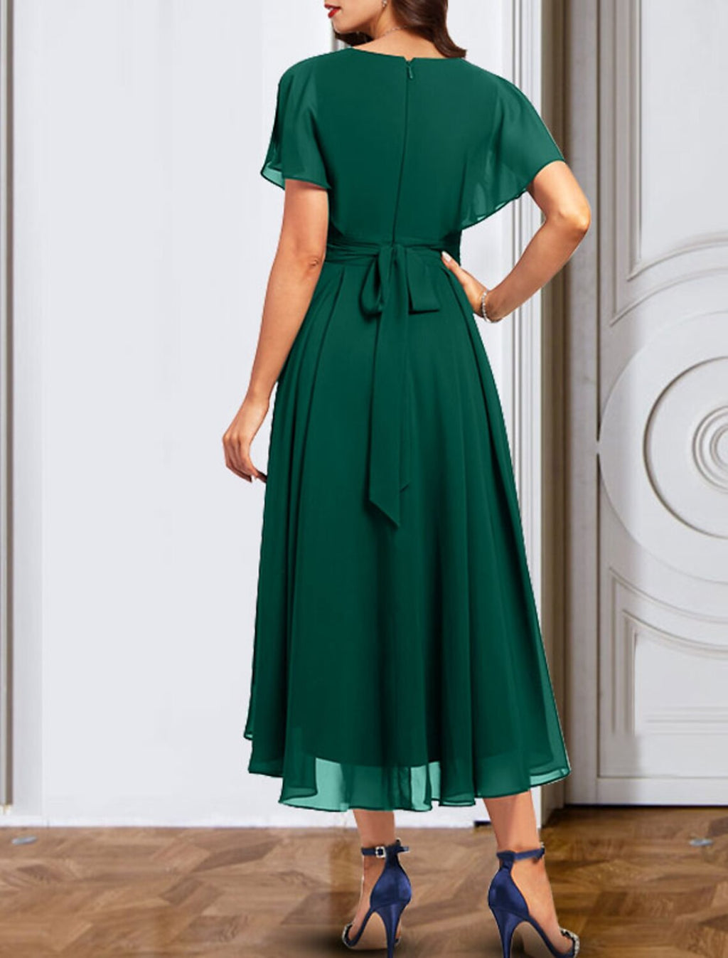 A-Line V-Neck Chiffon Short Sleeve Mini Wedding Dress - Chloe Dress