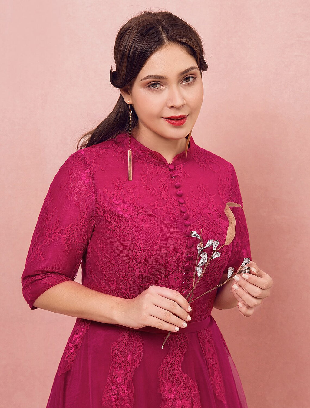 A-Line High Neck Lace Button Back Floor-Length Evening Dress - Chloe Dress
