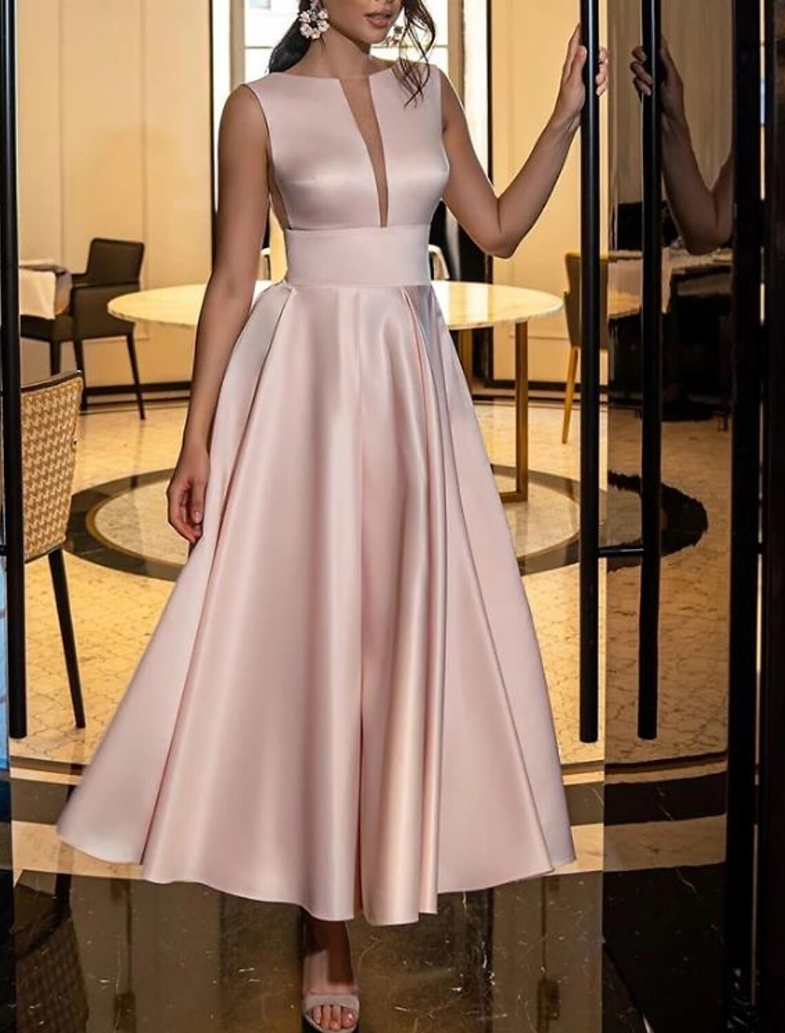 A-Line Satin Sleeveless Backless Train Evening Gown - Chloe Dress