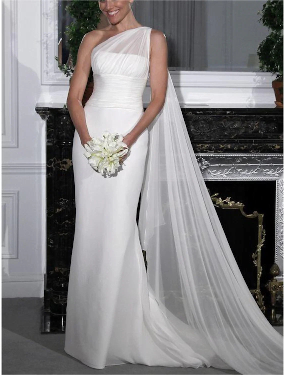 Mermaid One-Shoulder Chiffon Sleeveless Pleated Wedding Gown - Chloe Dress
