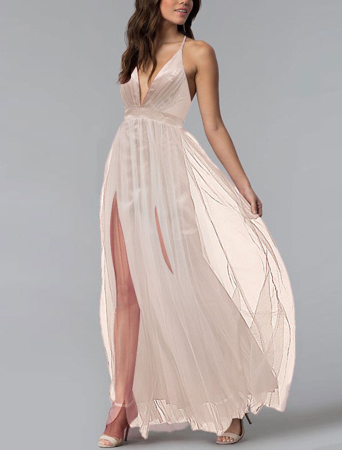 Sheath Halter Tulle Sleeveless Pleated Floor-Length Prom Dress - Chloe Dress