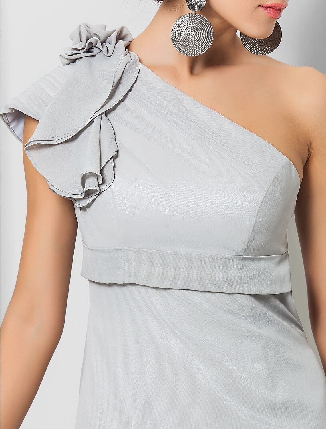 Sheath One-Shoulder Chiffon Sleeveless Applique Floor-Length Evening Dress - Chloe Dress