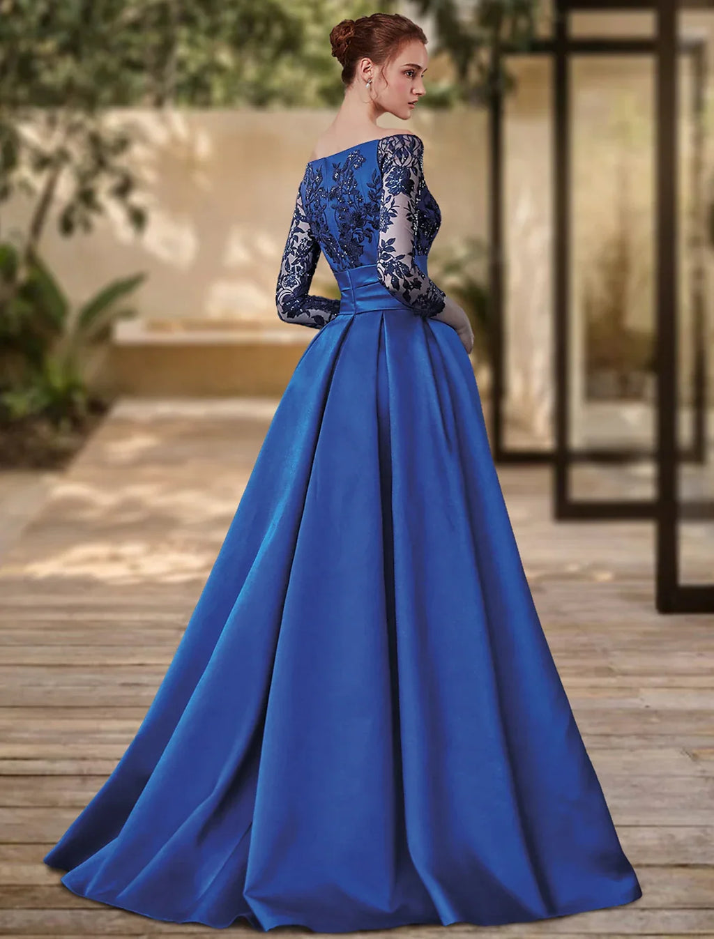 Sheath Off-Shoulder Sequin Three-Quarter Sleeve High Slit Evening Gown - Chloe Dress