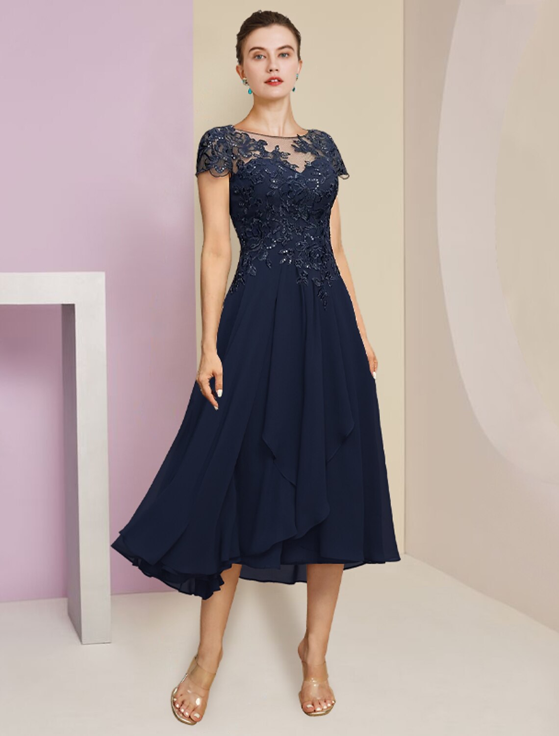 A-Line Chiffon Short Sleeve Pleated Mini Wedding Dress - Chloe Dress