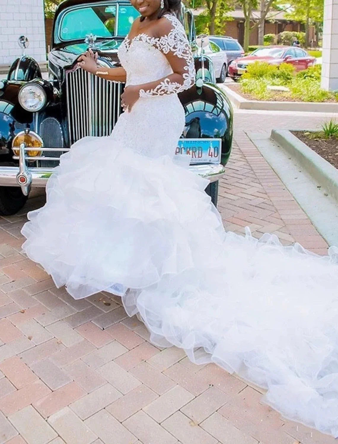 Mermaid Off-Shoulder Lace Long Sleeve Train Wedding Gown - Chloe Dress