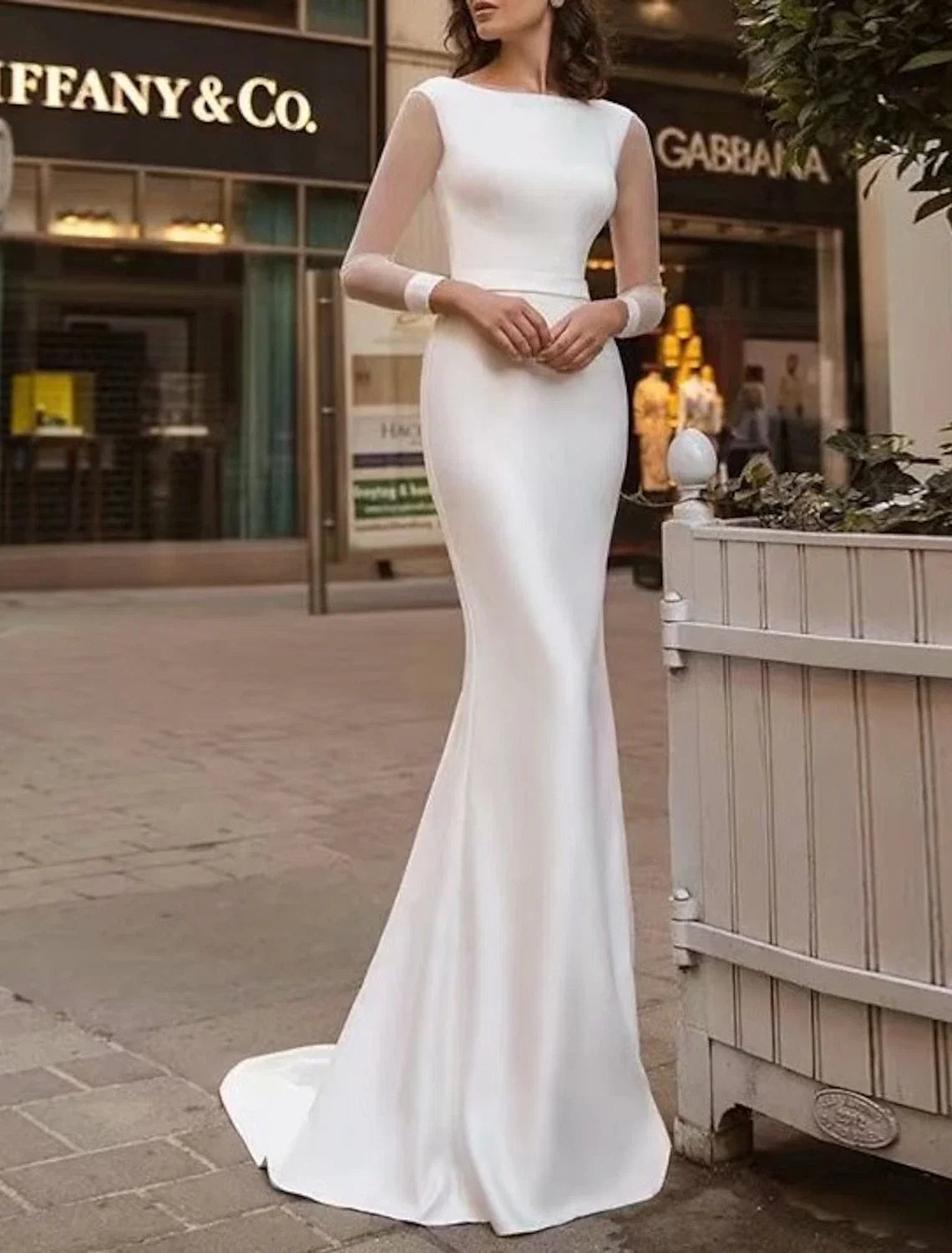 Mermaid Satin Long Sleeve Train Wedding Gown - Chloe Dress