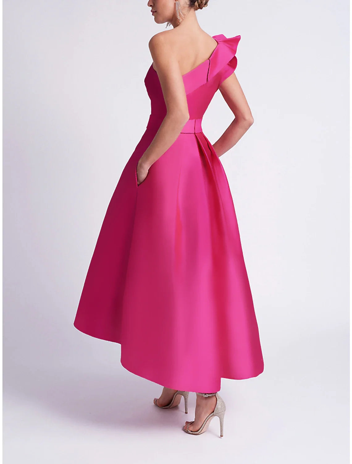 A-Line One-Shoulder Satin Sleeveless Asymmetric Wedding Dress - Chloe Dress
