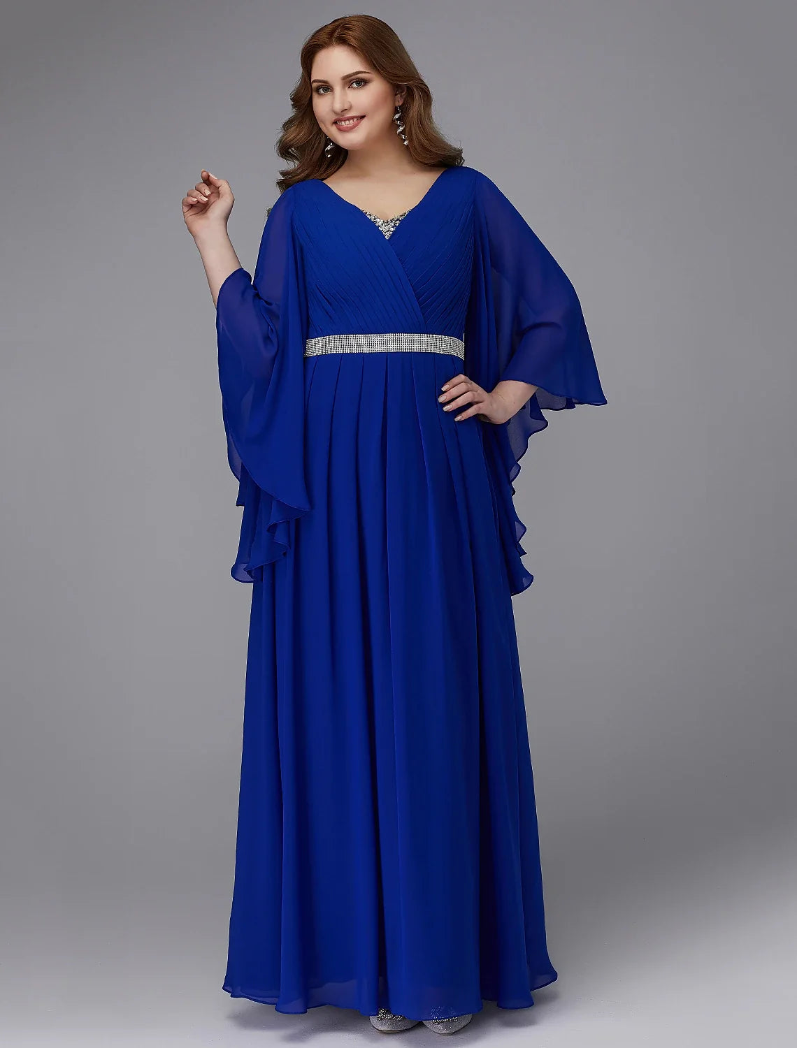 A-Line V-Neck Chiffon Long Sleeve Floor-Length Evening Dress - Chloe Dress