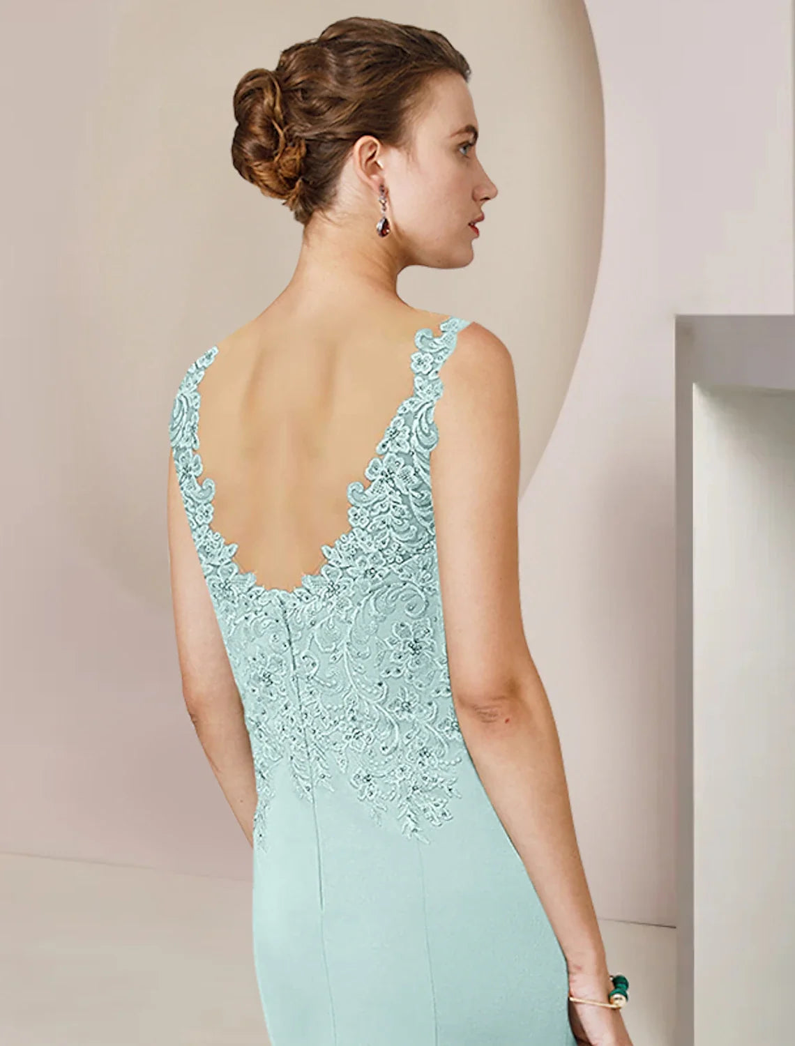 A-Line V-Neck Chiffon Three-Quarter Sleeve Wrap Tea-Length Wedding Dress - Chloe Dress