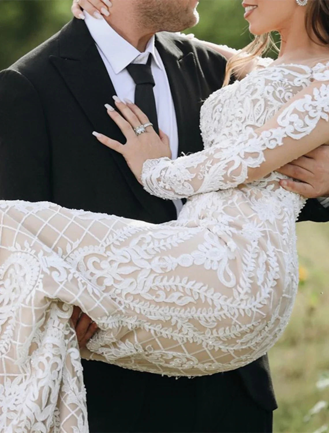 Mermaid Illusion Lace Long Sleeve Train Wedding Gown - Chloe Dress