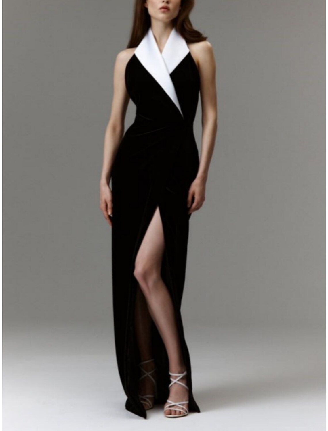 Black Sheath V-Neck Silk Sleeveless High Slit Floor-Length Evening Gown - Chloe Dress