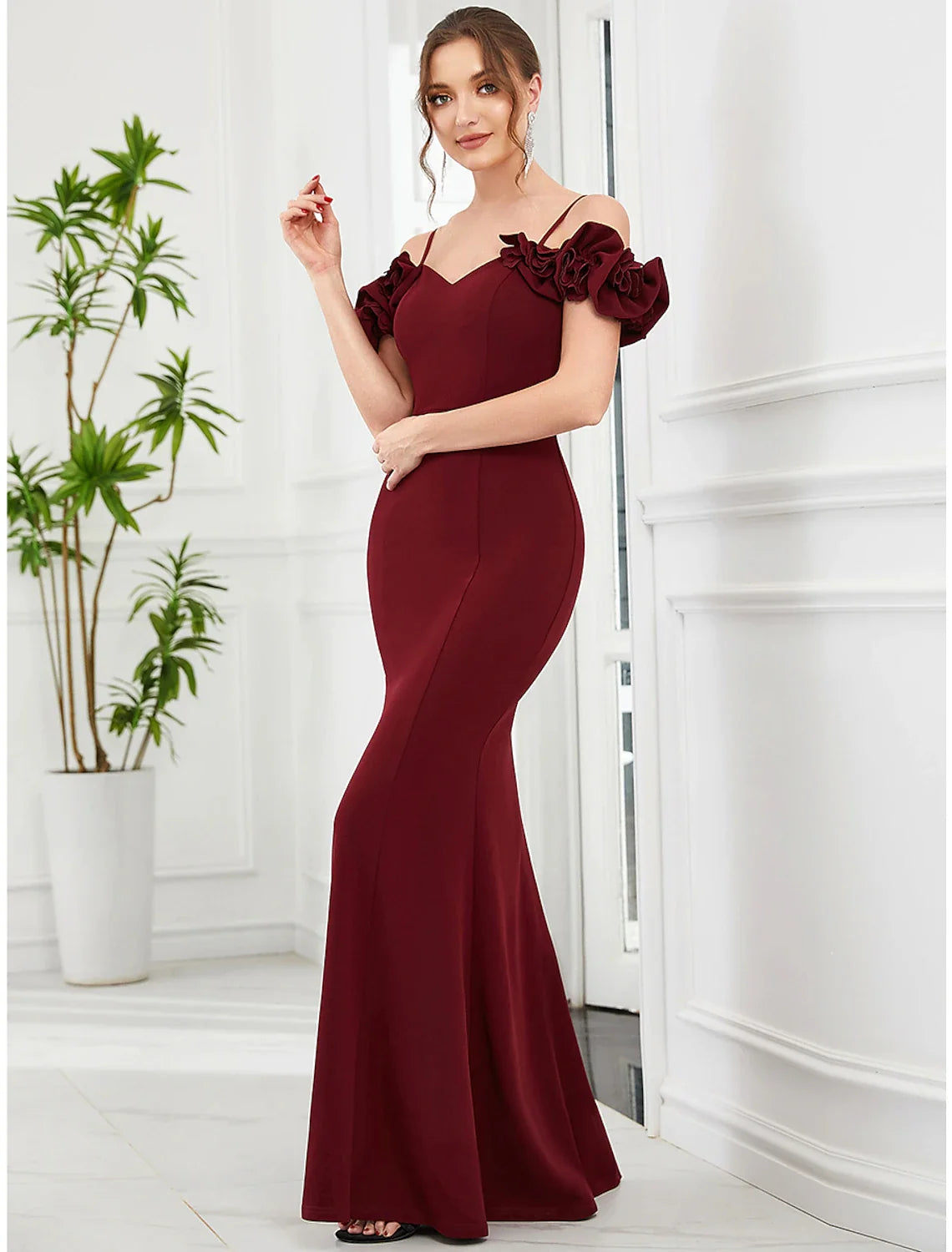 Mermaid Off-Shoulder Polyester Sleeveless Ruffled Floor-Length Evening Gown - Chloe Dress