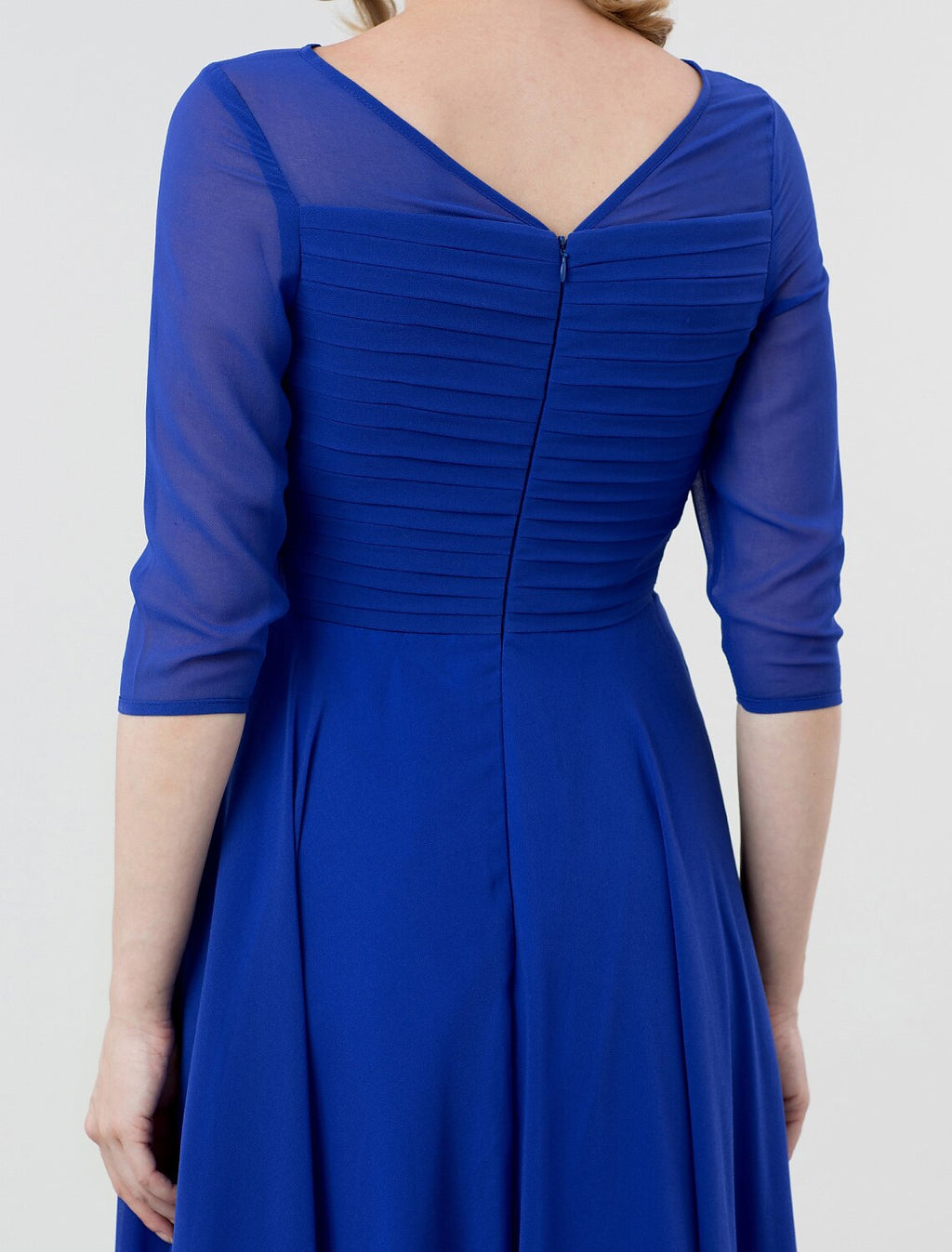 A-Line Illusion Three-Quarter Sleeve Tea-Length Evening Dress - Chloe Dress