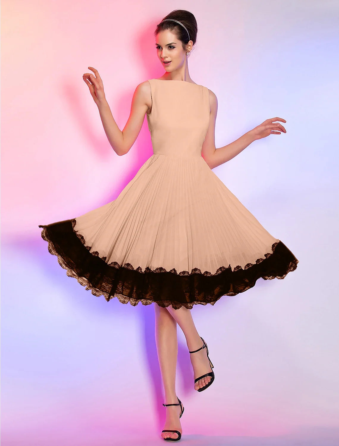Pink A-Line Chiffon Sleeveless Knee-Length Homecoming Dress - Chloe Dress