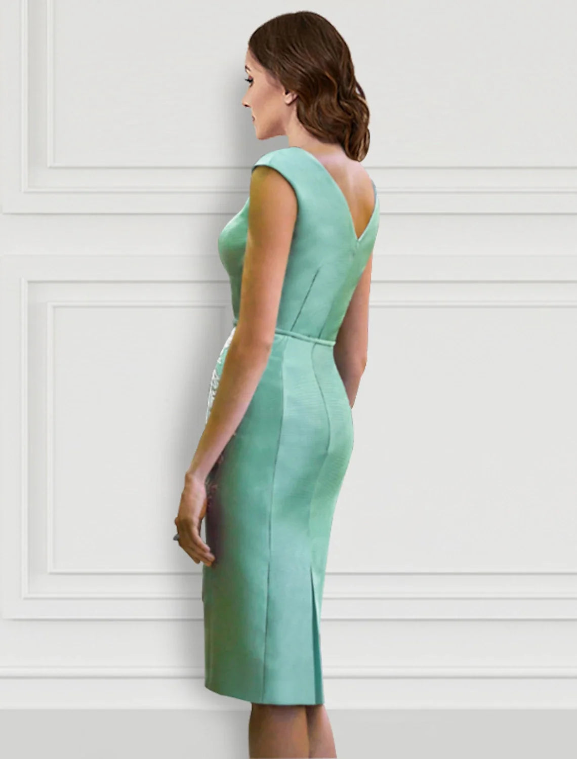 V-Neck Satin Long Sleeve Applique Knee-Length Cocktail Dress - Chloe Dress