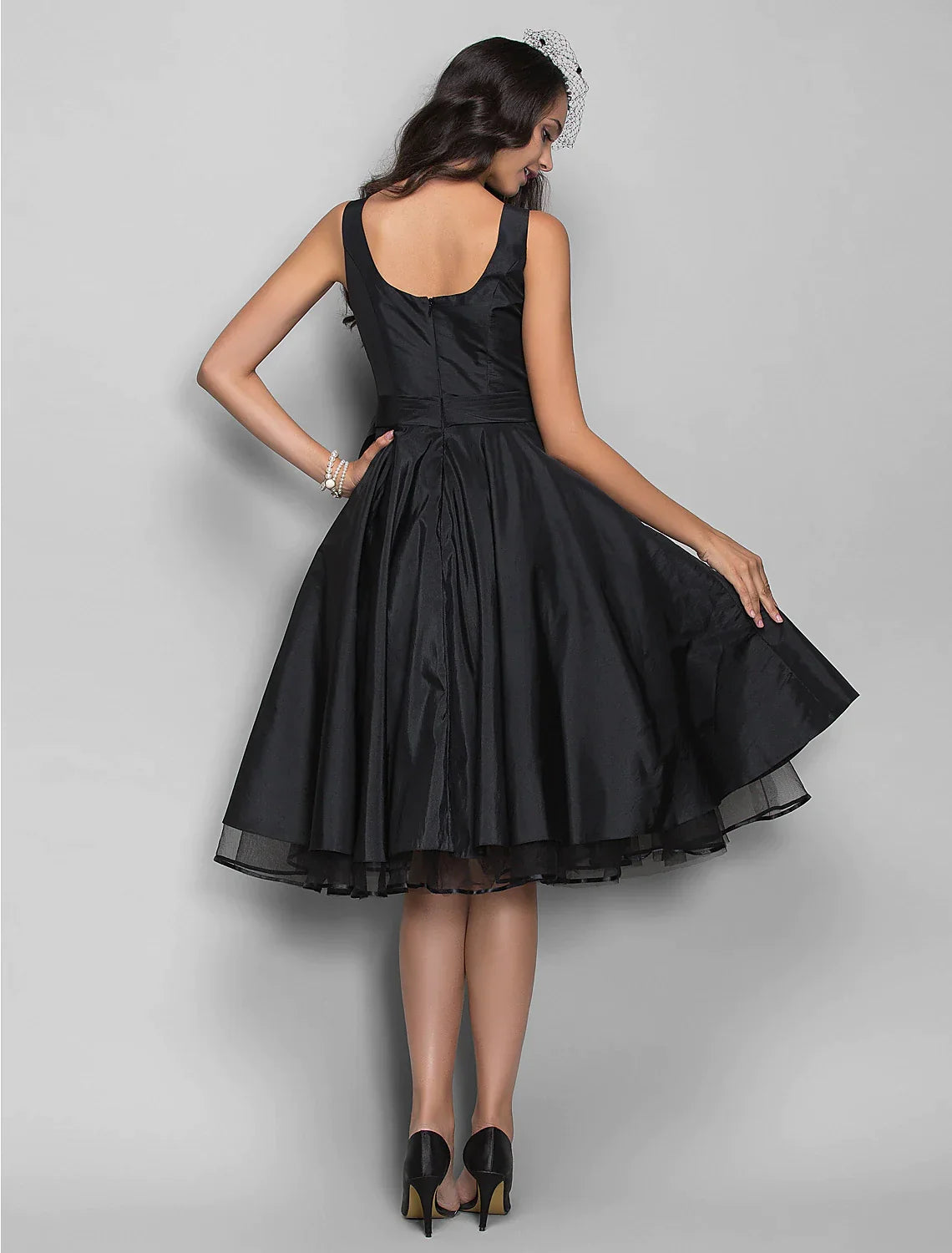 Black A-Line V-Neck Sleeveless Pleated Knee-Length Wedding Dress - Chloe Dress