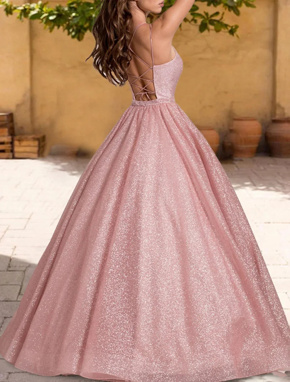 Ball Gown Spaghetti Strap Tulle Sleeveless Pleated Floor-Length Gown - Chloe Dress