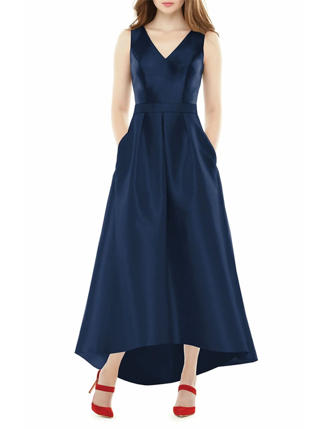A-Line V-Neck Satin Sleeveless Asymmetric Wedding Dress - Chloe Dress