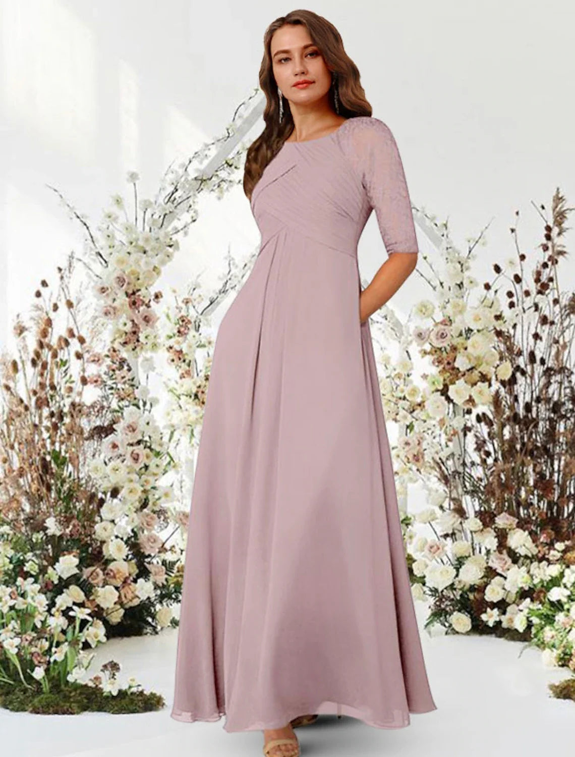 A-Line Chiffon Pleated Floor-Length Evening Gown - Chloe Dress