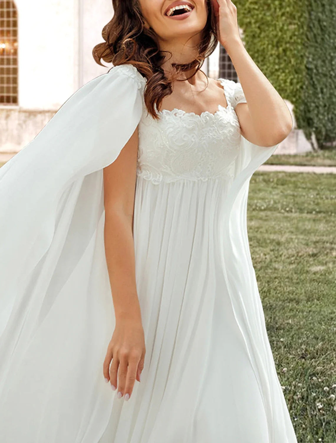 A-Line Square Neck Chiffon Sleeveless Pleated Wedding Gown - Chloe Dress
