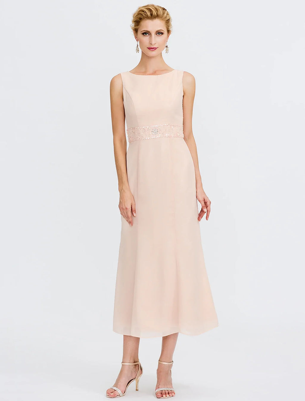 Sheath Chiffon Long Sleeve Pleated Tea-Length Wedding Dress - Chloe Dress