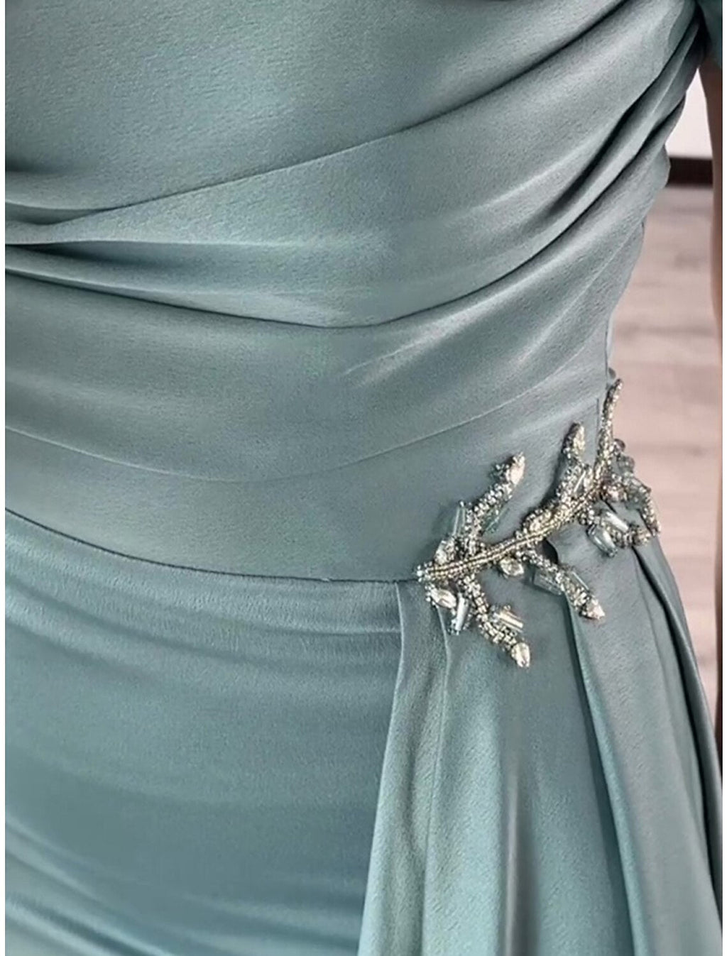 Sheath Square Neck Satin Short Sleeve Pleated Mini Evening Gown - Chloe Dress