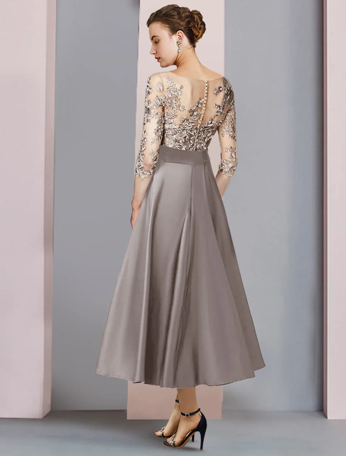 A-Line Satin Applique Tea-Length Wedding Dress - Chloe Dress