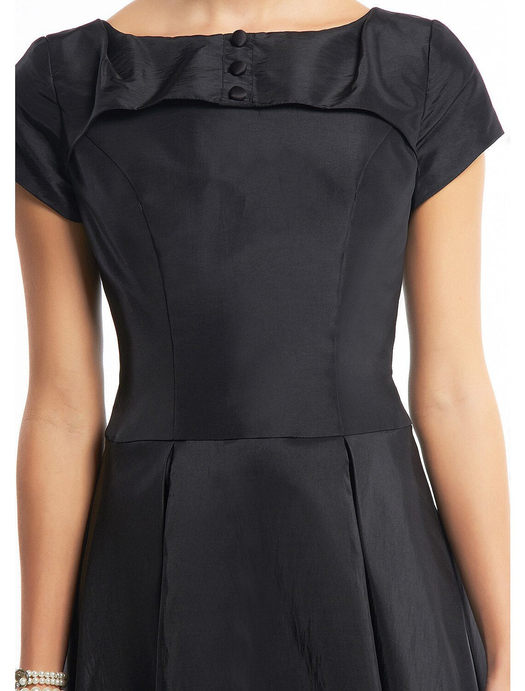Black A-Line Short Sleeve Button Back Mini Wedding Dress - Chloe Dress