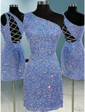 A-Line One-Shoulder Sequin Sleeveless Mini Homecoming Dress - Chloe Dress