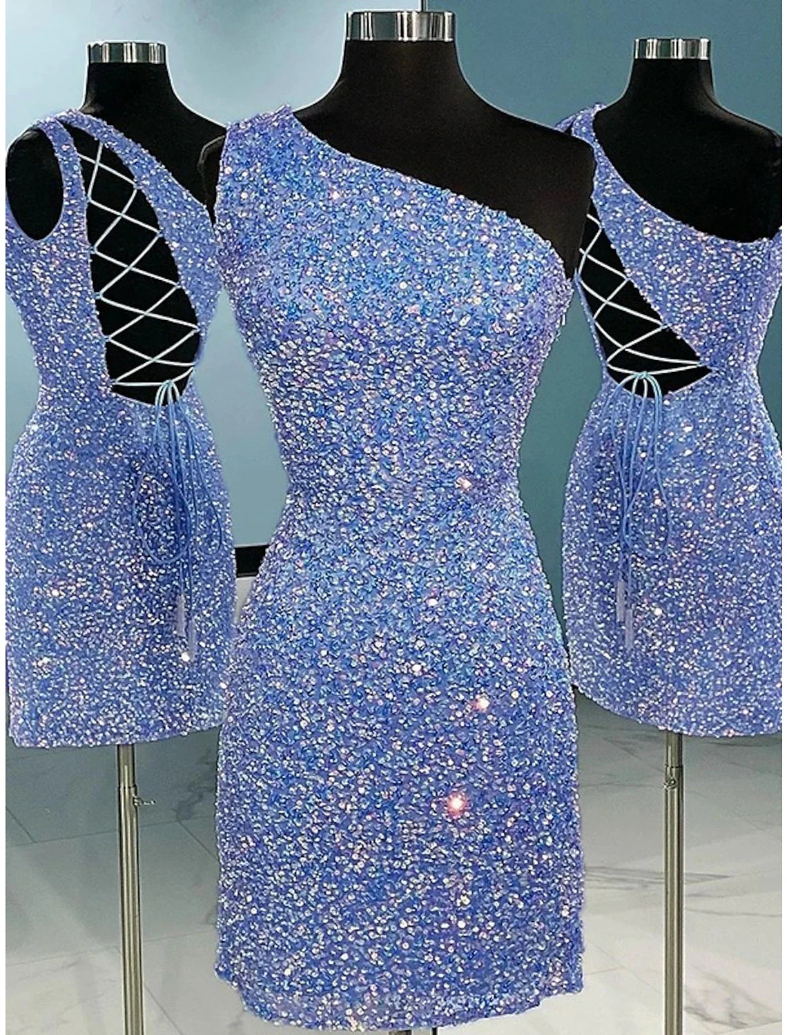A-Line One-Shoulder Sequin Sleeveless Mini Homecoming Dress - Chloe Dress